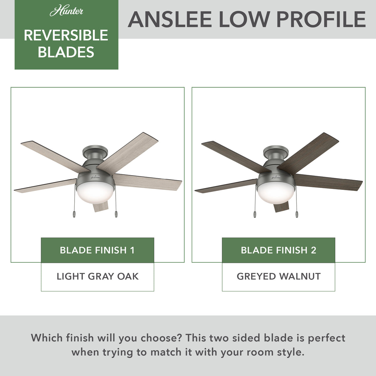46 inch Anslee Matte Silver Low Profile Ceiling Fan with LED Light Kit and Pull Chain