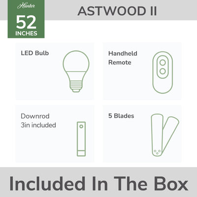 52 inch Astwood II  Matte Black Ceiling Fan with LED Light Kit and Handheld Remote