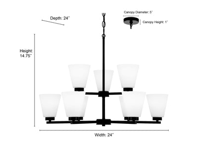 28.5-inch Strayhan Brushed Nickel 9-Light White Frosted Glass Chandelier