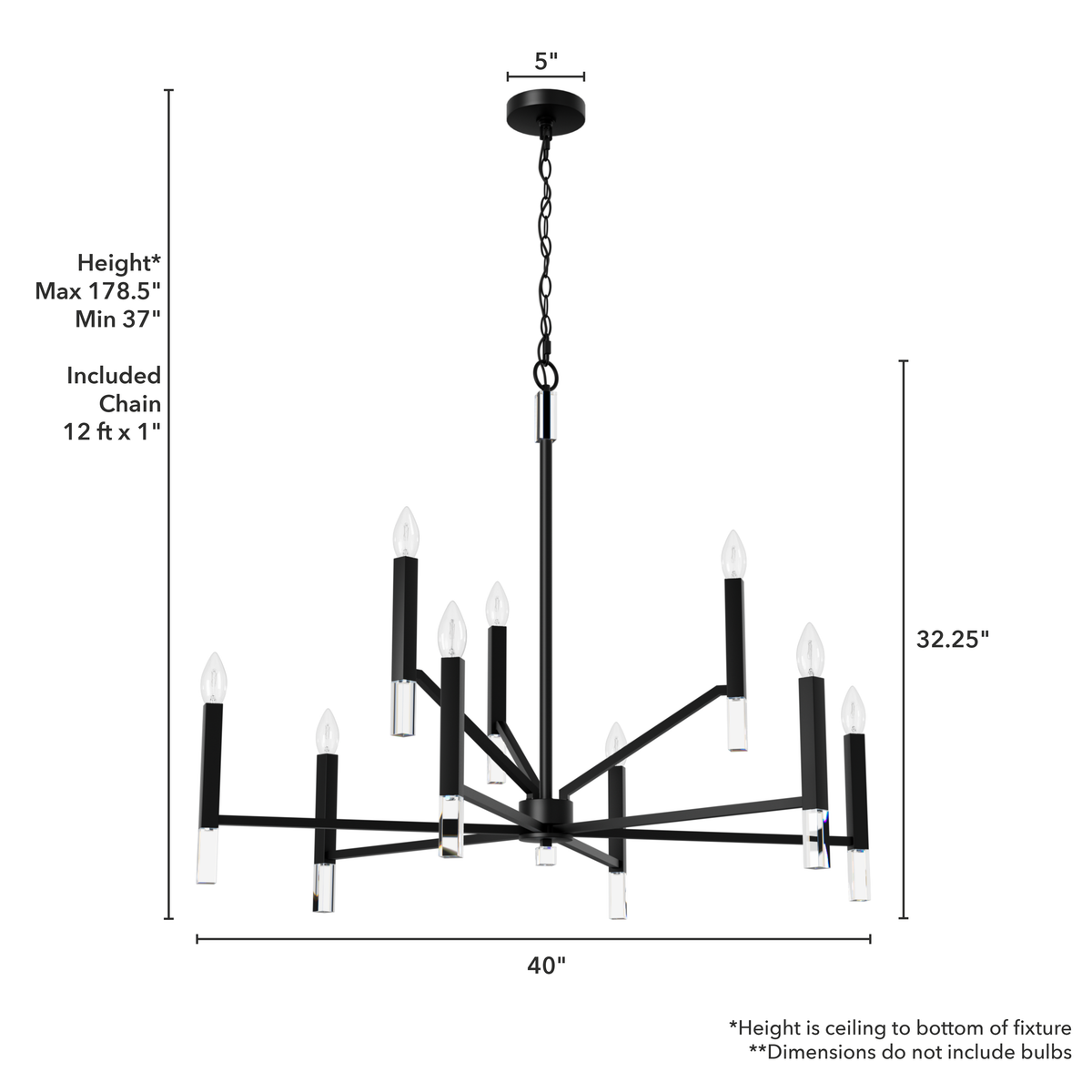 Sunjai 40-inch 9-light Matte Black Chandelier