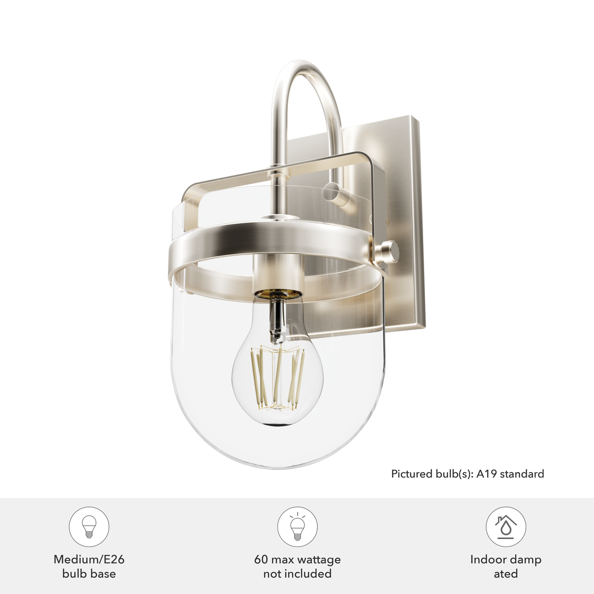 Karloff 13-inch 1-light Brushed Nickel Wall Sconce with Clear Glass