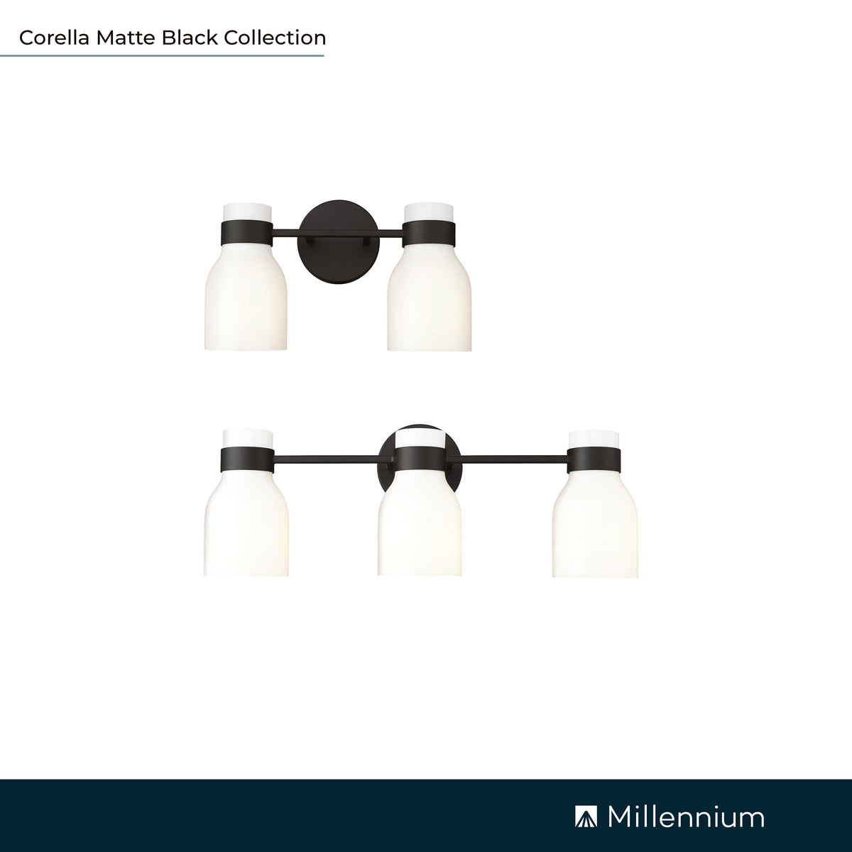 14'' Corella Matte Black 2 Light Bath Vanity