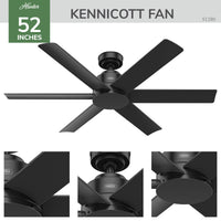 52 inch Kennicott Matte Black Damp Rated Ceiling Fan and Wall Control