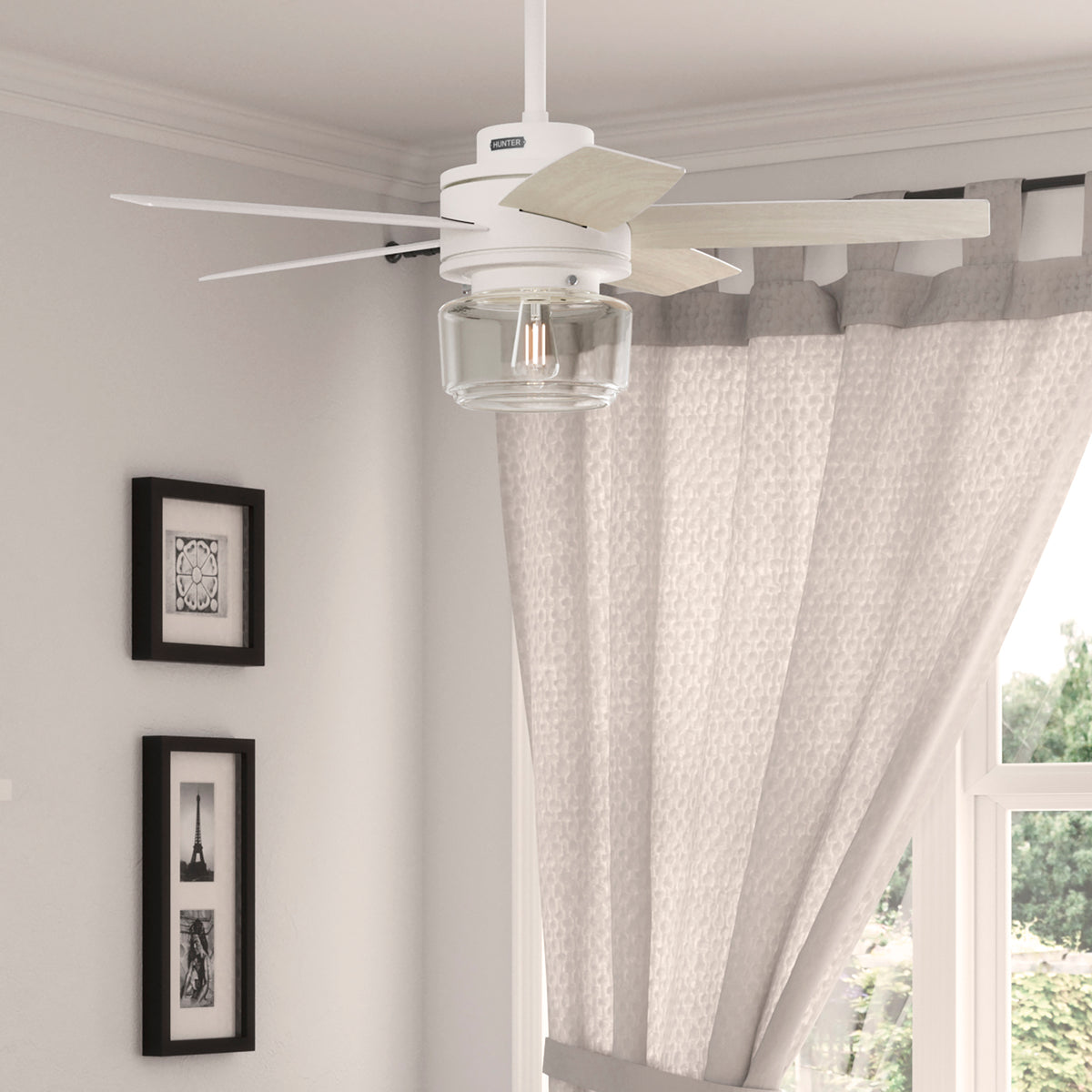 44 inch Margo Textured White Ceiling Fan with LED Light Kit and Handheld Remote