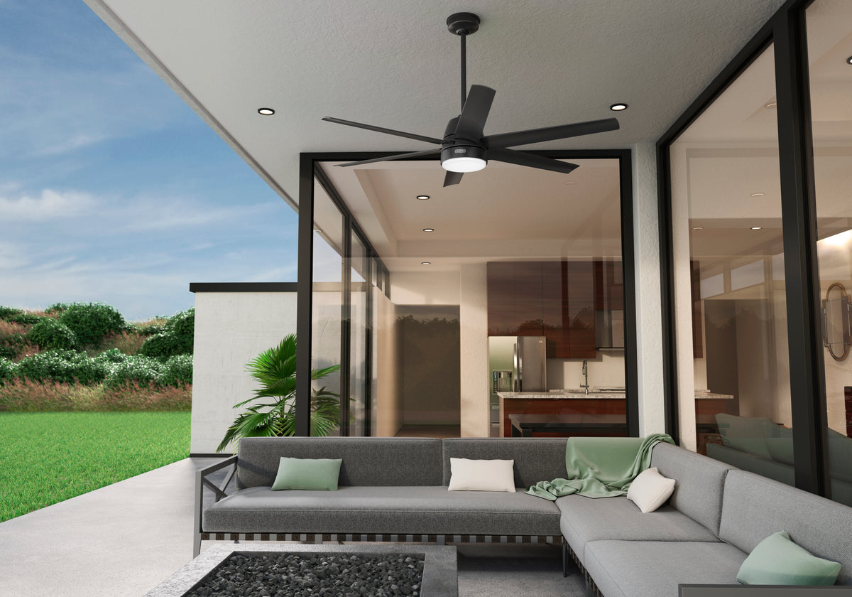 60 inch Skysail ENERGY STAR® Matte Black WeatherMax Indoor / Outdoor Ceiling Fan with LED Light Kit and Wall Control