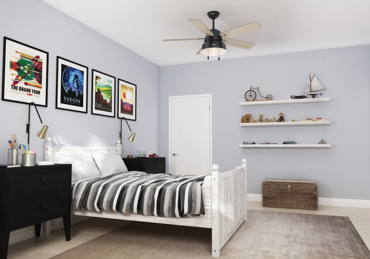 52 inch Mill Valley Matte Black Damp Rated Ceiling Fan with LED Light Kit and Pull Chain