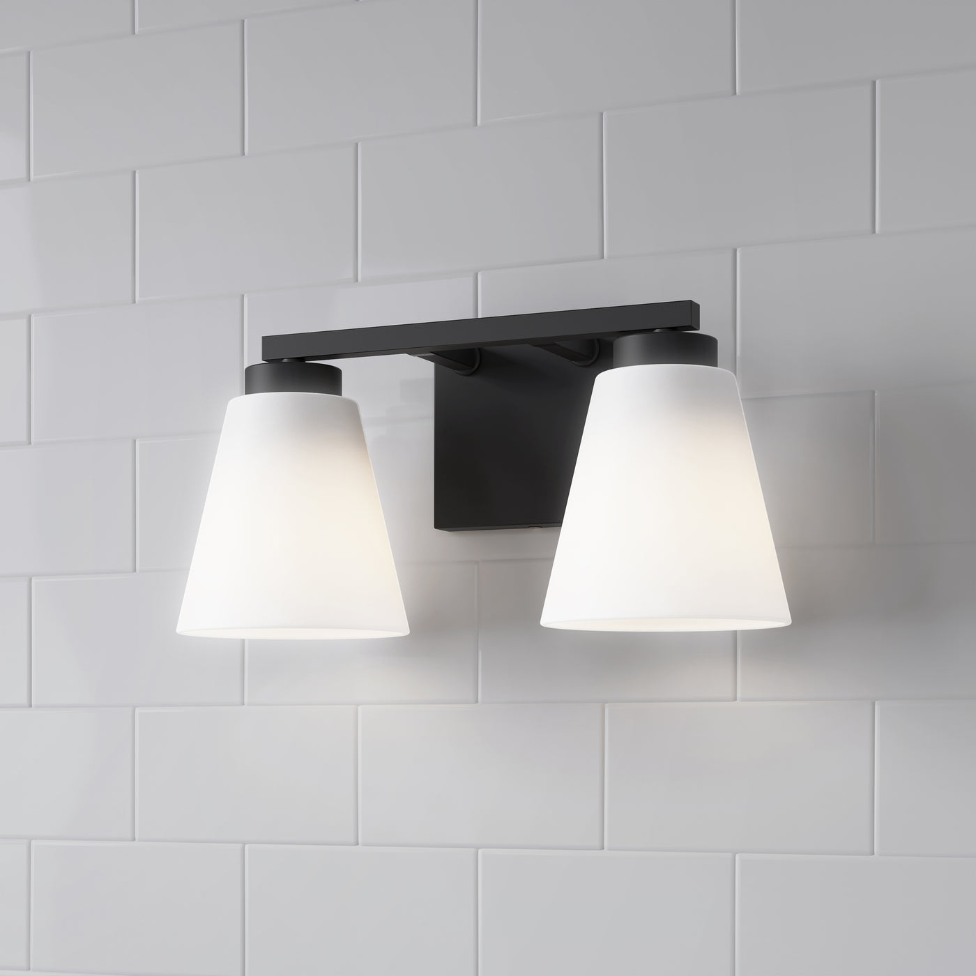 13-inch Strayhan Matte Black 2-Light White Frosted Glass Bathroom Vanity Light