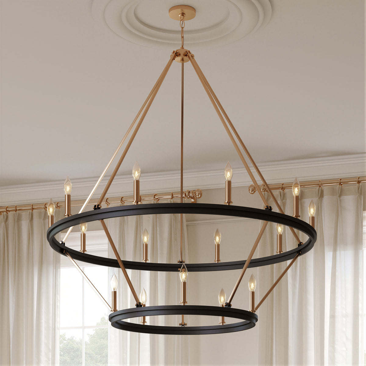 48.5'' Carruth Matte Black/Modern Gold 15 Light Chandelier