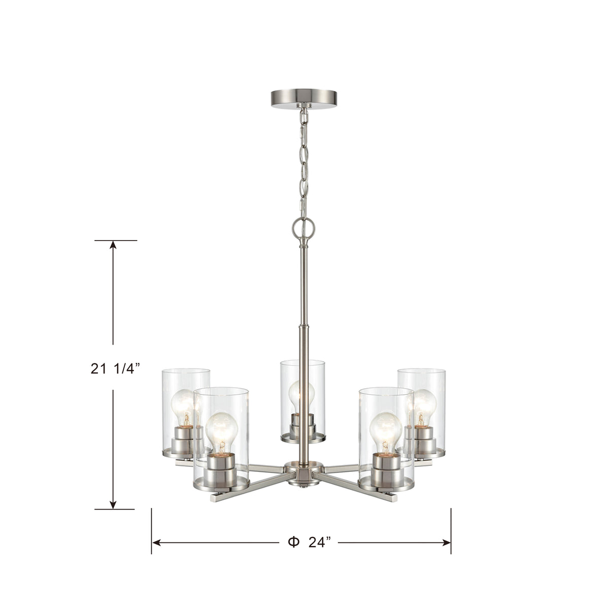 24-inch Verlana Brushed Nickel 5-Light Clear Glass Chandelier