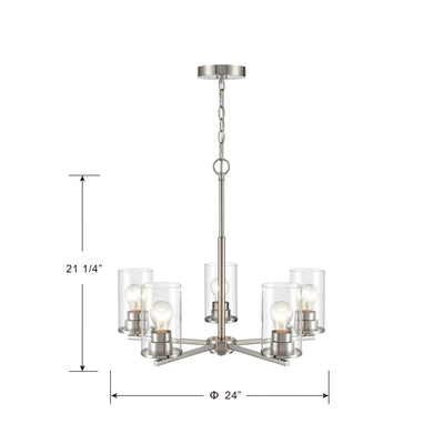 24-inch Verlana Brushed Nickel 5-Light Clear Glass Chandelier