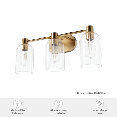 Lochemeade 22.5-inch 3-light Alturas Gold Vanity Light with Clear Seeded Glass