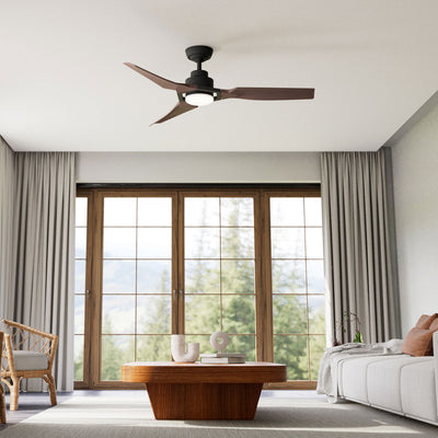 Casablanca 52 inch Eula ENERGY STAR® Matte Black Damp Rated Ceiling Fan with LED Light Kit and Wall Control and Handheld Remote