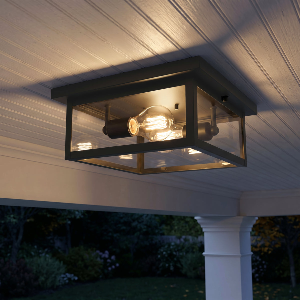 12-inch Evanton Powder Coated Black 2-Light Outdoor Flush Mount Ceiling Light with Clear Glass