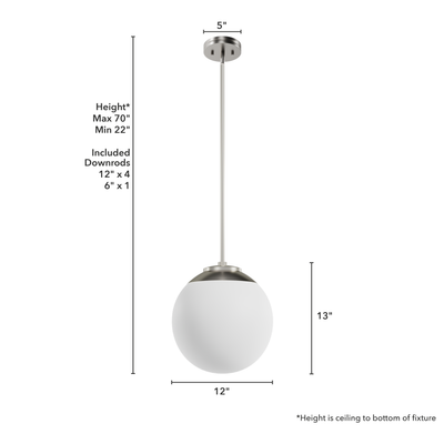 Hepburn 12-inch 1-light Brushed Nickel Globe Pendant with Cased White Glass