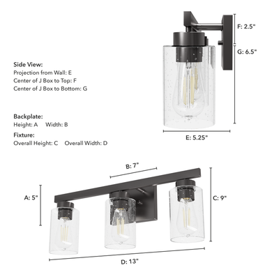 Hartland 22-inch 3-light Noble Bronze Vanity Light with Seeded Glass