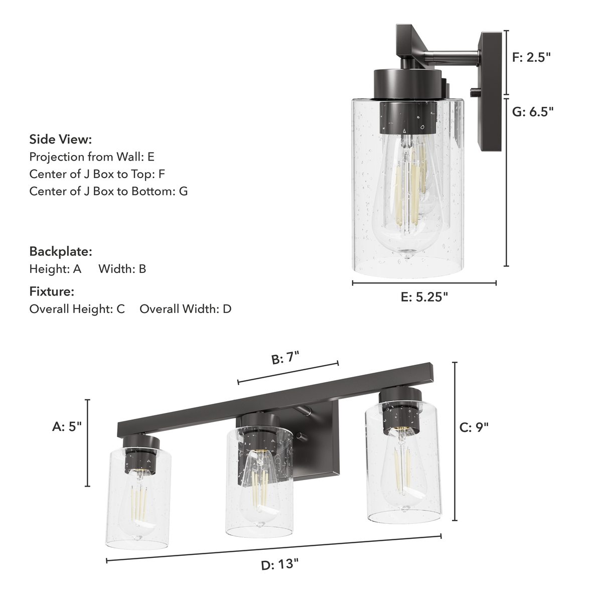 Hartland 22-inch 3-light Noble Bronze Vanity Light with Seeded Glass