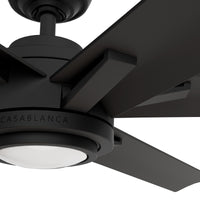 Casablanca 65 inch Melia ENERGY STAR® Matte Black Damp Rated Ceiling Fan with LED Light Kit and Wall Control and Handheld Remote