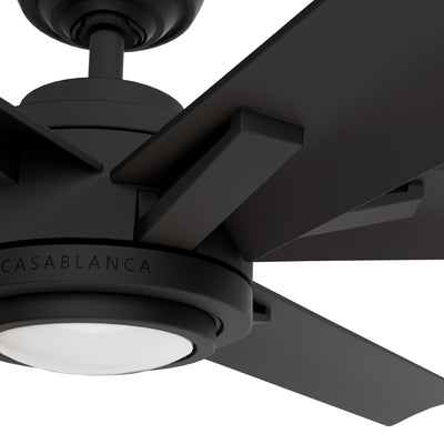 Casablanca 65 inch Melia ENERGY STAR® Matte Black Damp Rated Ceiling Fan with LED Light Kit and Wall Control and Handheld Remote