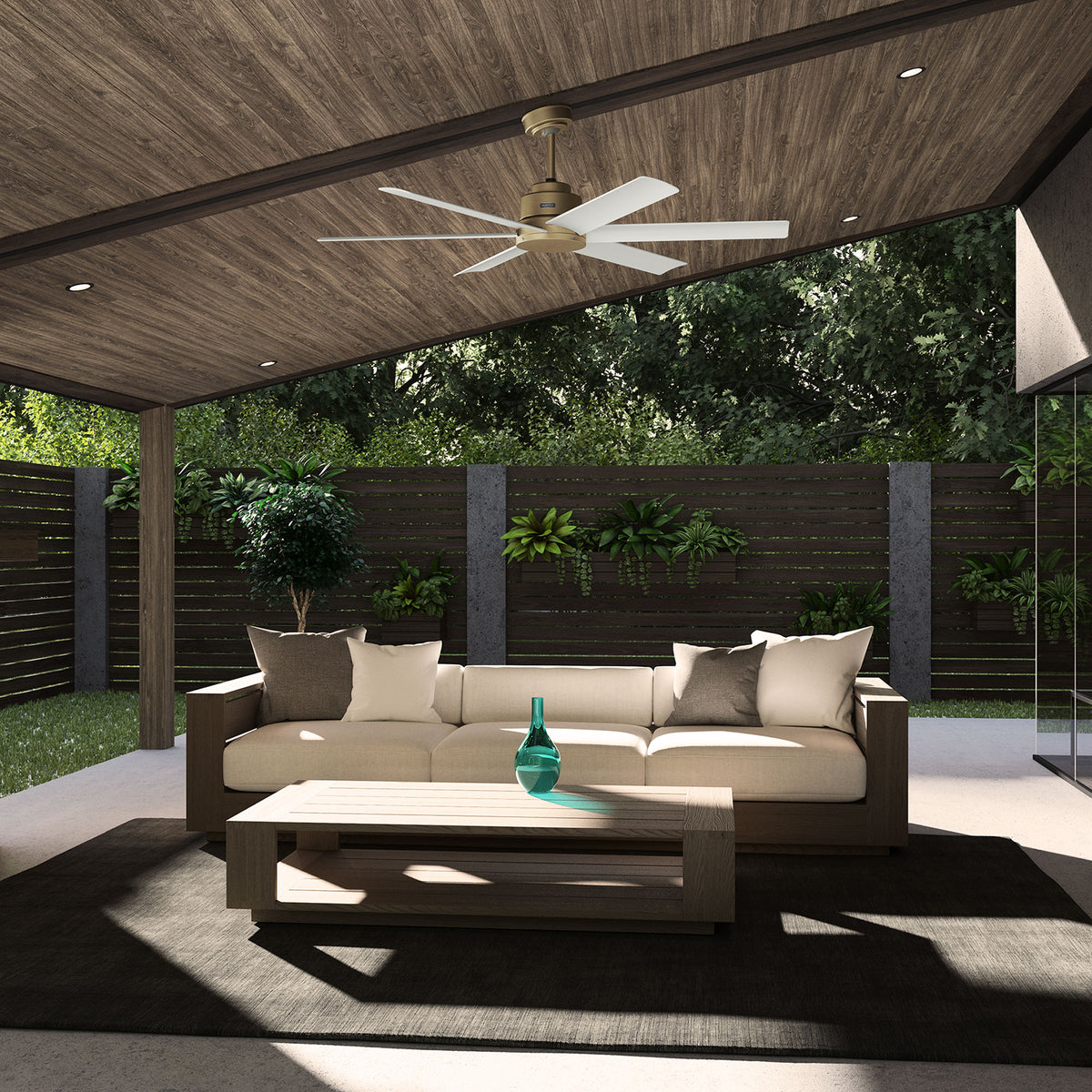 60 inch Kennicott ENERGY STAR® Luxe Gold Damp Rated Ceiling Fan and Handheld Remote