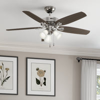 52 inch Builder Brushed Nickel Ceiling Fan with LED Light Kit and Pull Chain