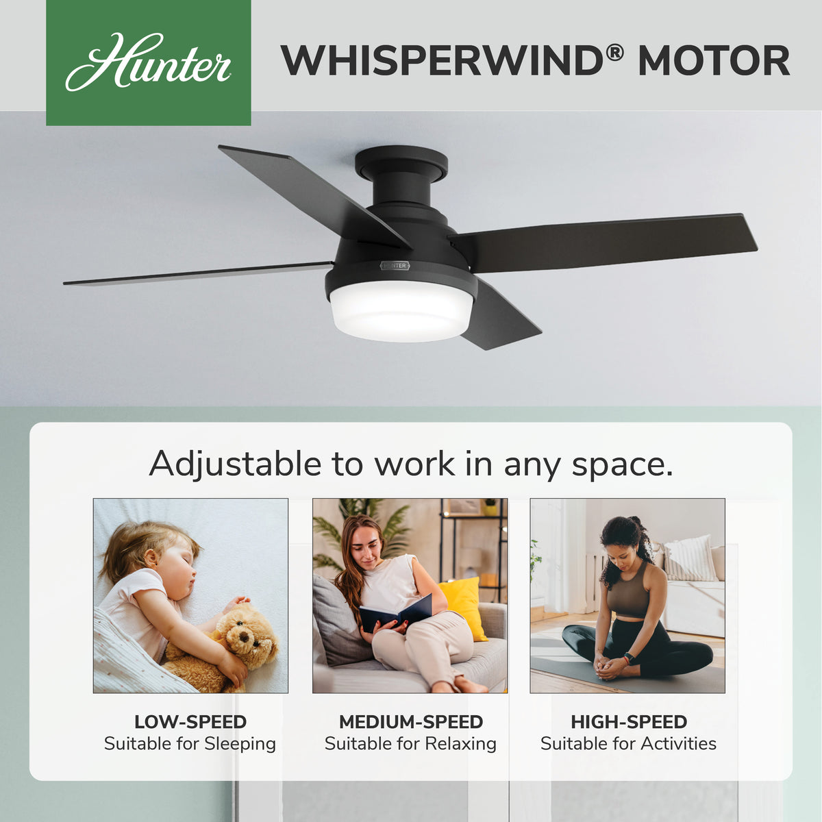 52 inch Dempsey Matte Black Low Profile Ceiling Fan with LED Light Kit and Handheld Remote