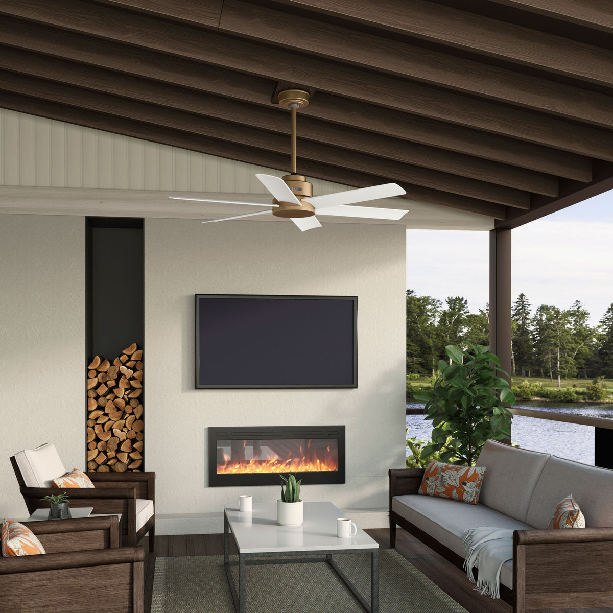 52 inch Kennicott Luxe Gold Damp Rated Ceiling Fan and Wall Control