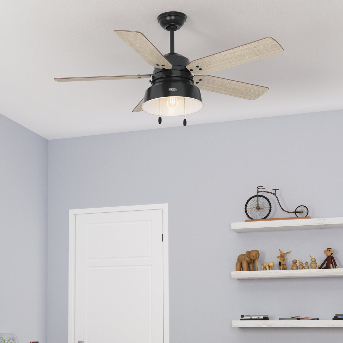52 inch Mill Valley Matte Black Damp Rated Ceiling Fan with LED Light Kit and Pull Chain