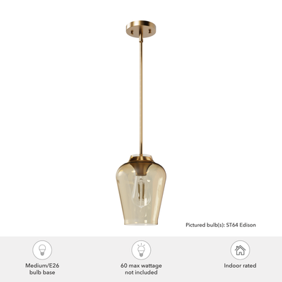 Vidria 7.25-inch 1-light Alturas Gold Pendant with Amber Iridescent Glass