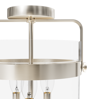 Karloff 11.75-inch 3-light Brushed Nickel Semi-Flush Mount with Clear Glass