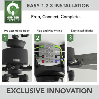 52 inch Techne Wi-Fi HunterExpress Matte Black Ceiling Fan with LED Light Kit and Handheld Remote