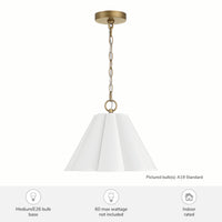 Isabella Scalloped 14-inch 1-light Luxe Gold and Off White Linen Pendant with White Linen Fabric Shade