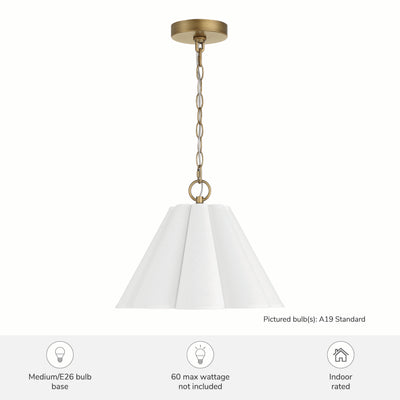 Isabella Scalloped 14-inch 1-light Luxe Gold and Off White Linen Pendant with White Linen Fabric Shade