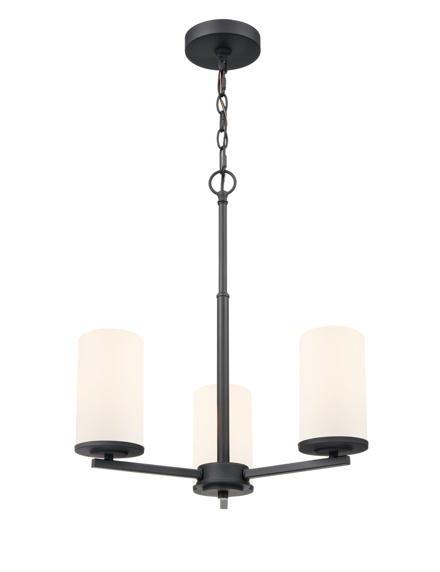 19-inch Verlana Matte Black 3-Light Etched White Glass Chandelier