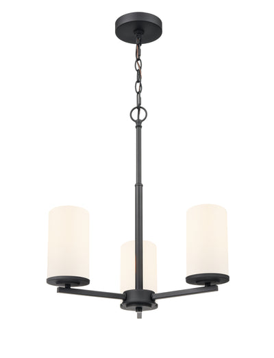 19-inch Verlana Matte Black 3-Light Etched White Glass Chandelier
