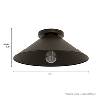 Skyflow 14-inch 1-light Matte Bronze Outdoor Flush Mount Ceiling Light with Metal Shade