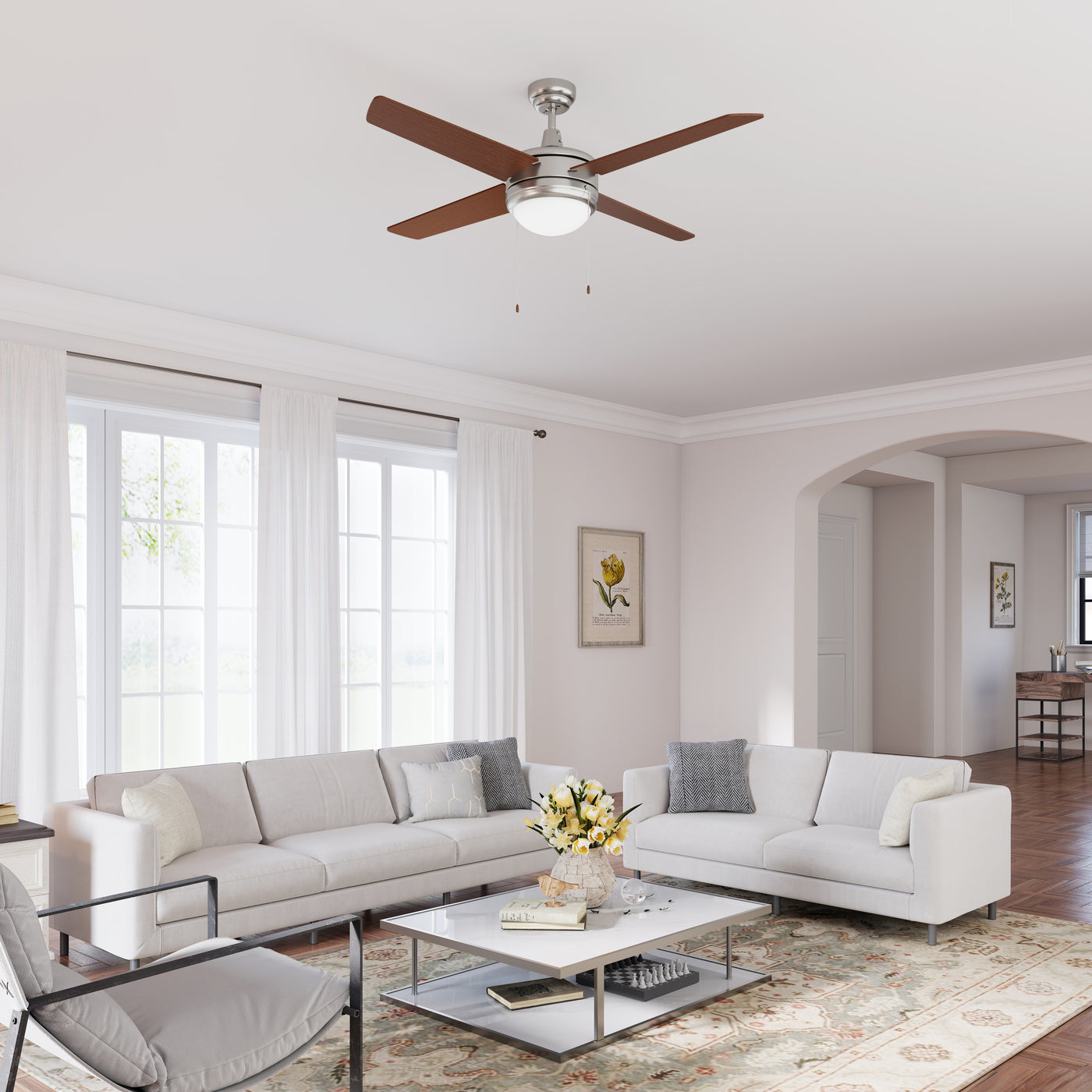 50 Inch Europa AC Brushed Nickel Indoor Ceiling Fan 4-Blade Reversible