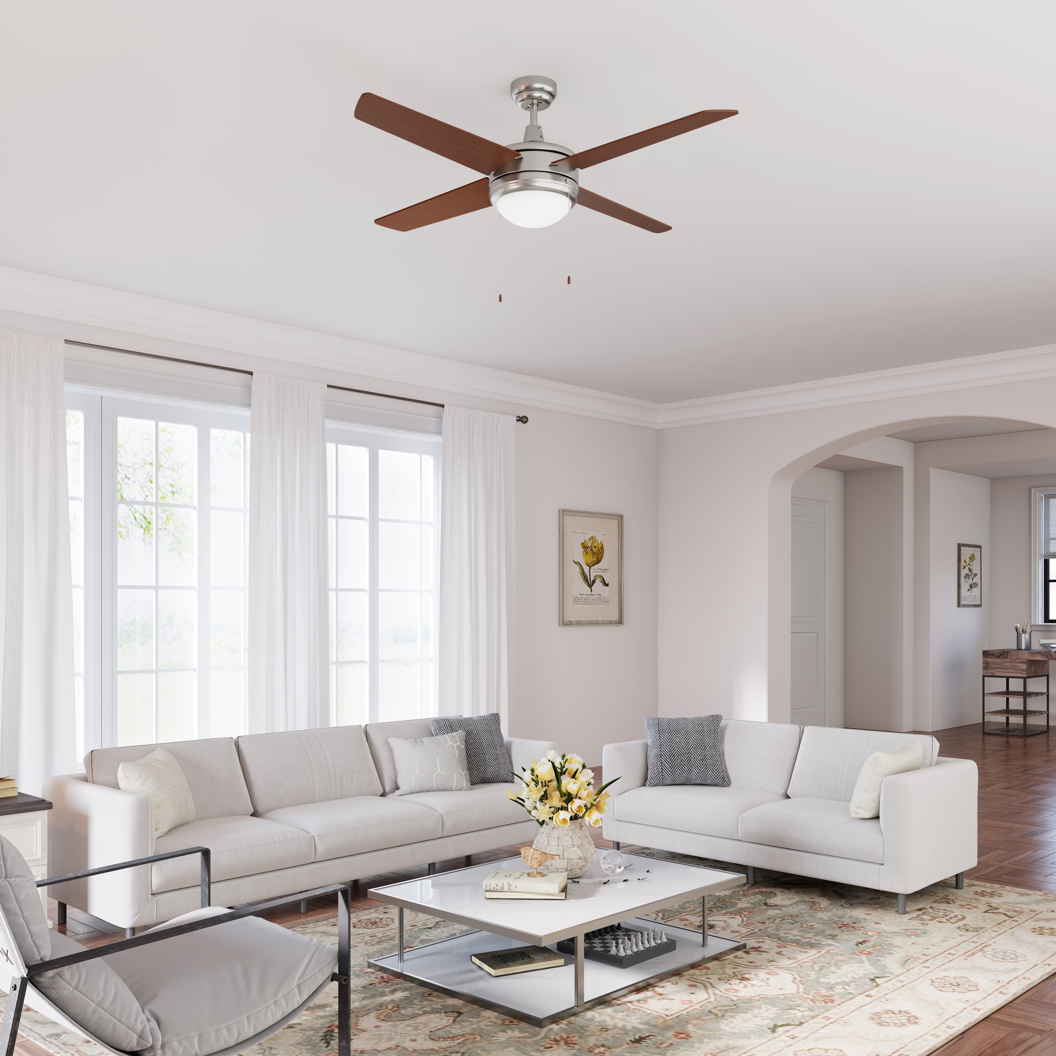 50 Inch Europa AC Brushed Nickel Indoor Ceiling Fan 4-Blade Reversible
