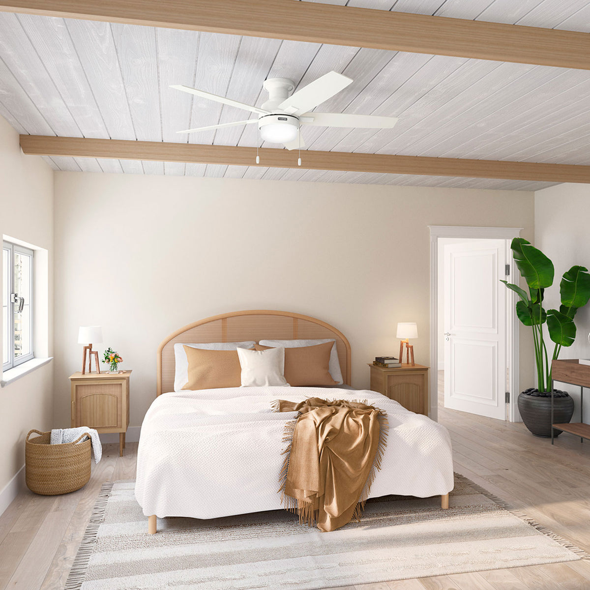 52 inch Anisten Fresh White Low Profile Ceiling Fan with LED Light Kit and Pull Chain