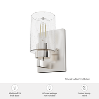 Hartland 9-inch 1-light Brushed Nickel Wall Sconce with Seeded Glass
