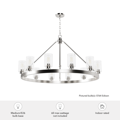 Hartland 44-inch 12-light Brushed Nickel Chandelier with Seeded Glass