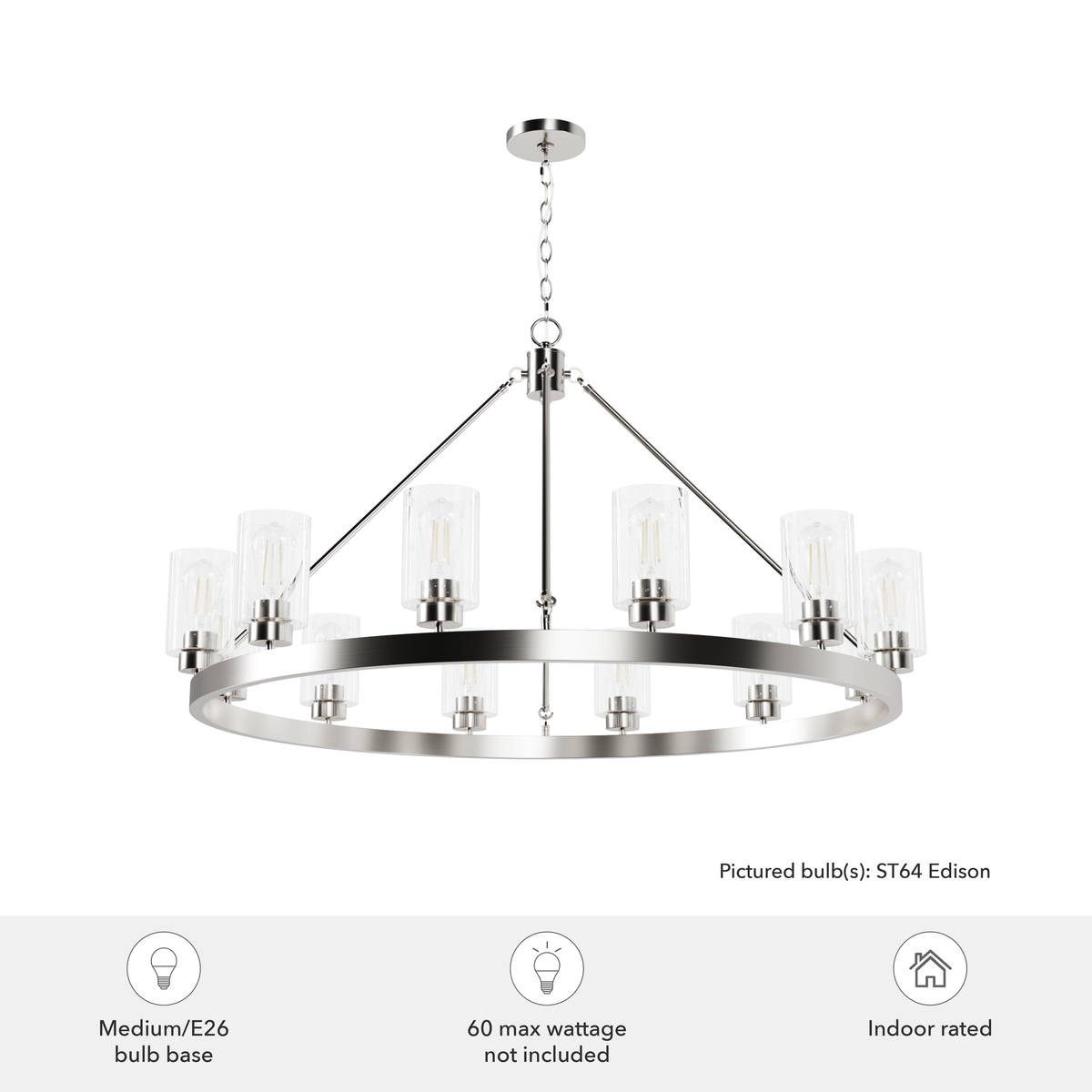 Hartland 44-inch 12-light Brushed Nickel Chandelier with Seeded Glass
