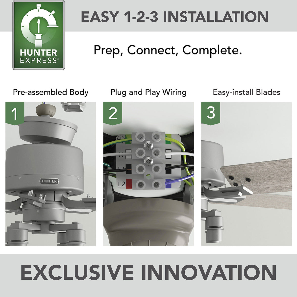 52 inch Techne Wi-Fi HunterExpress Matte Silver Ceiling Fan with LED Light Kit and Handheld Remote