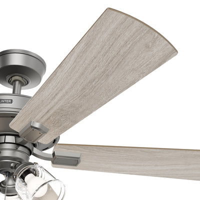 52 inch Crestfield HunterExpress Matte Silver Ceiling Fan with LED Light Kit and Pull Chain