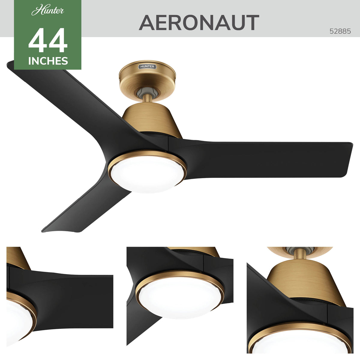 44 inch Aeronaut  Wi-Fi ENERGY STAR® Luxe Gold Damp Rated Ceiling Fan with LED Light Kit and Handheld Remote