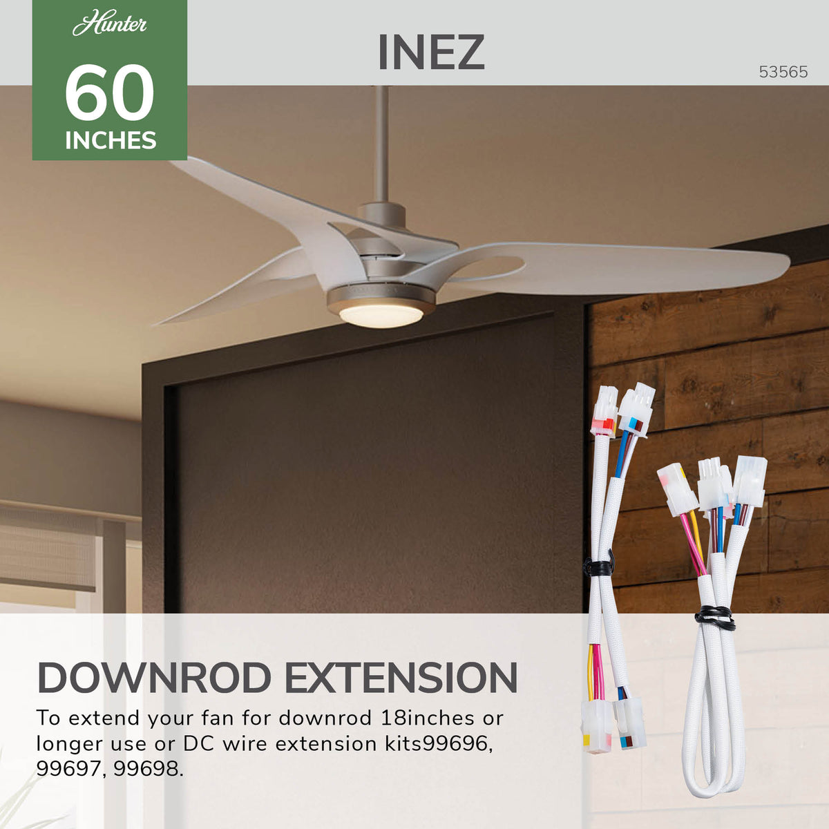 Casablanca 60 inch Inez ENERGY STAR® Brushed Nickel Damp Rated Ceiling Fan with LED Light Kit and Wall Control and Handheld Remote