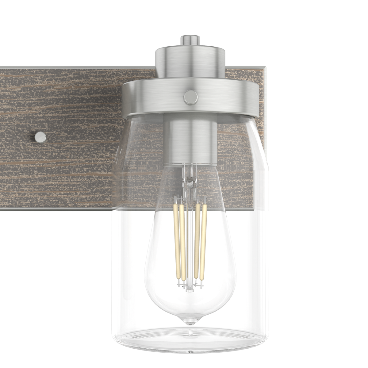 Devon Park 24-inch 3-light Brushed Nickel and Grey Wood Vanity Light with Clear Glass