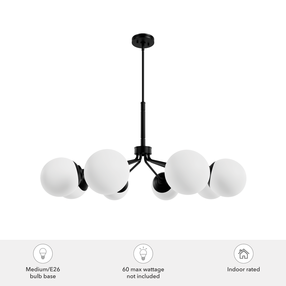 Hepburn 40-inch 8-light Matte Black Chandelier with Cased White Glass