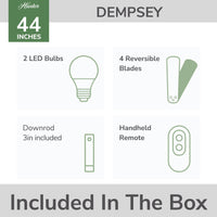 44 inch Dempsey Matte Black Ceiling Fan with LED Light Kit and Handheld Remote