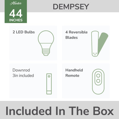44 inch Dempsey Matte Black Ceiling Fan with LED Light Kit and Handheld Remote