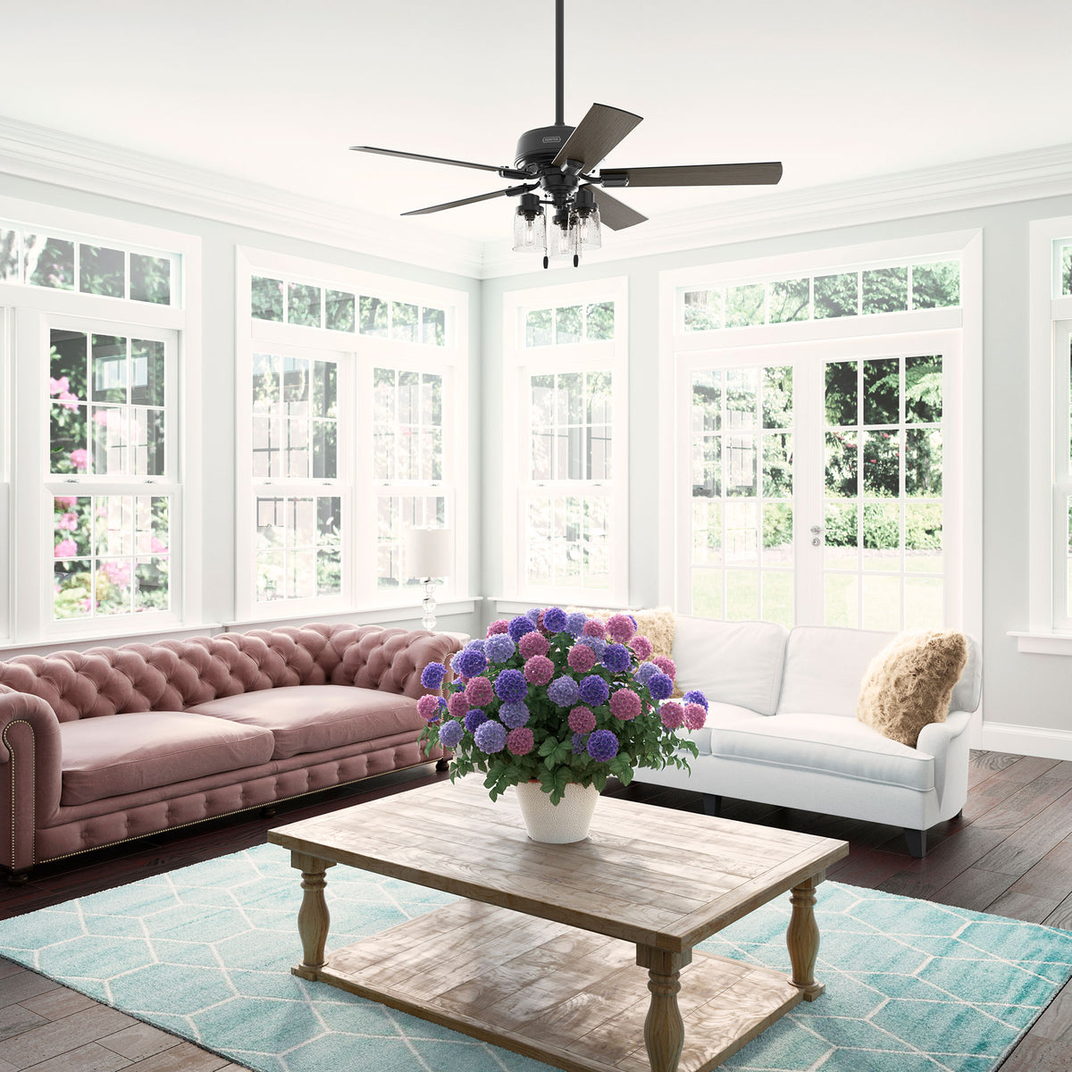 52 inch Hartland Matte Black Ceiling Fan with LED Light Kit and Pull Chain